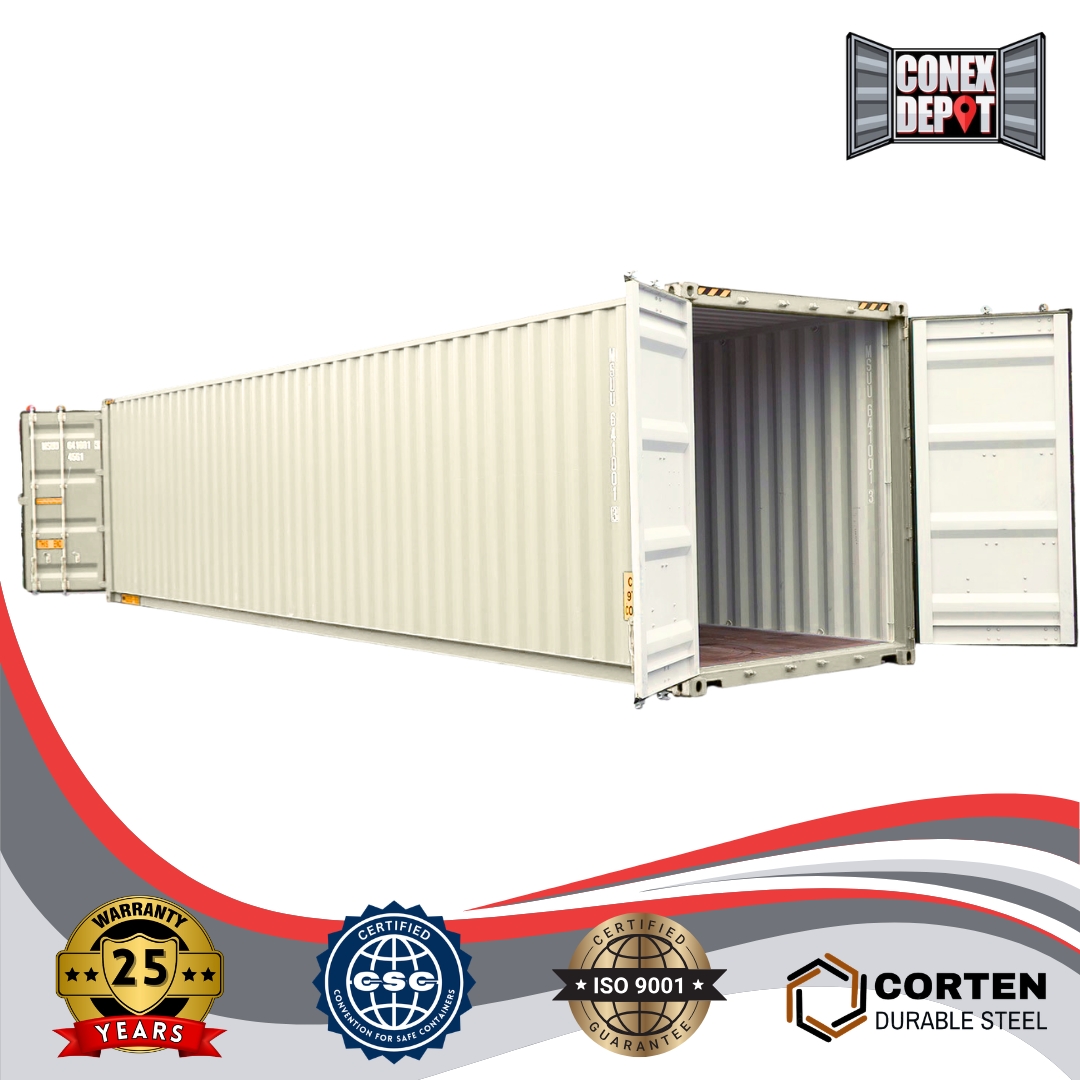 side view of a 40ft double door shipping container