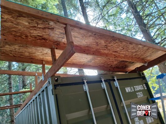shipping container roof structure
