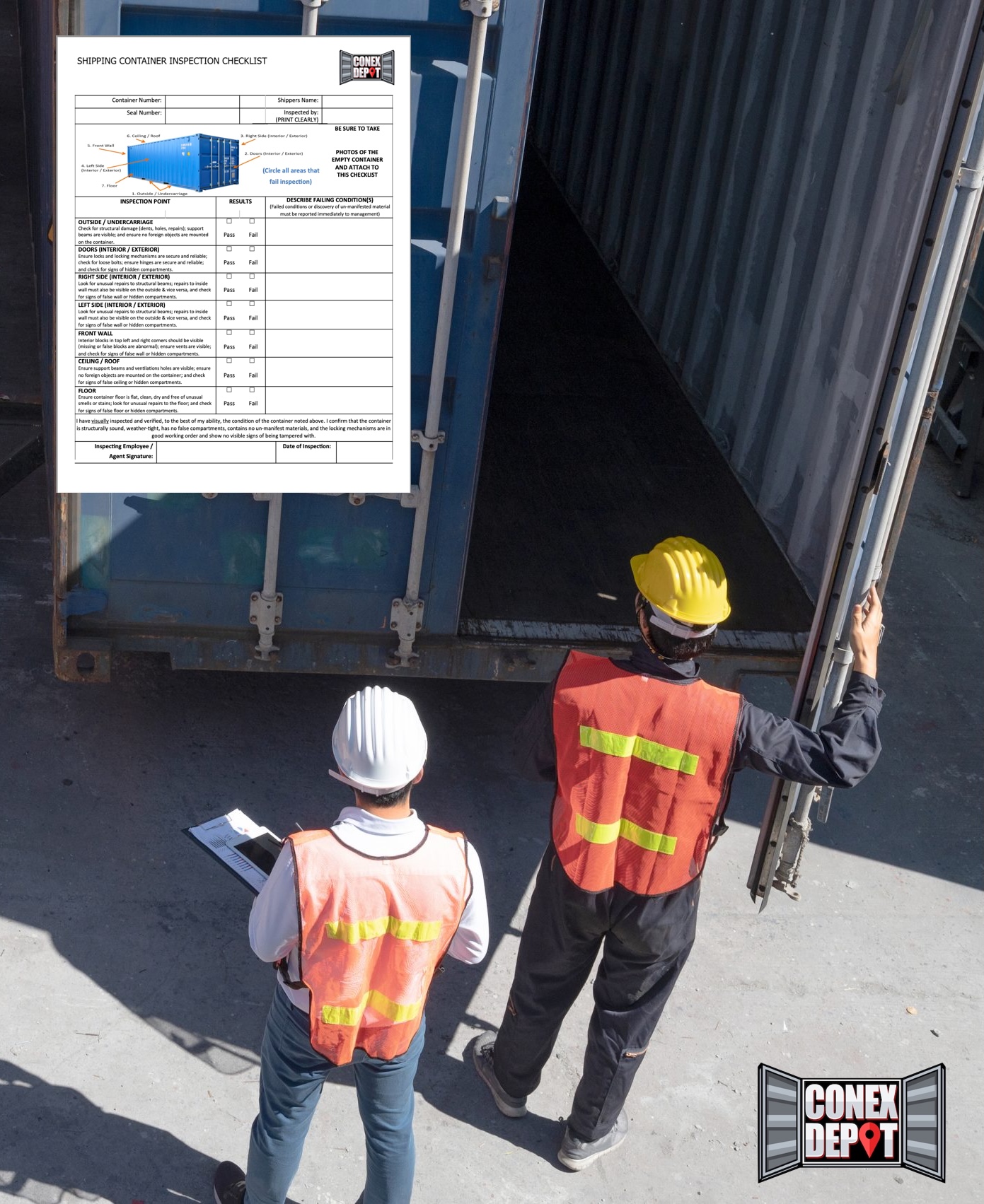 Inspection of a shipping container for a CSC survey